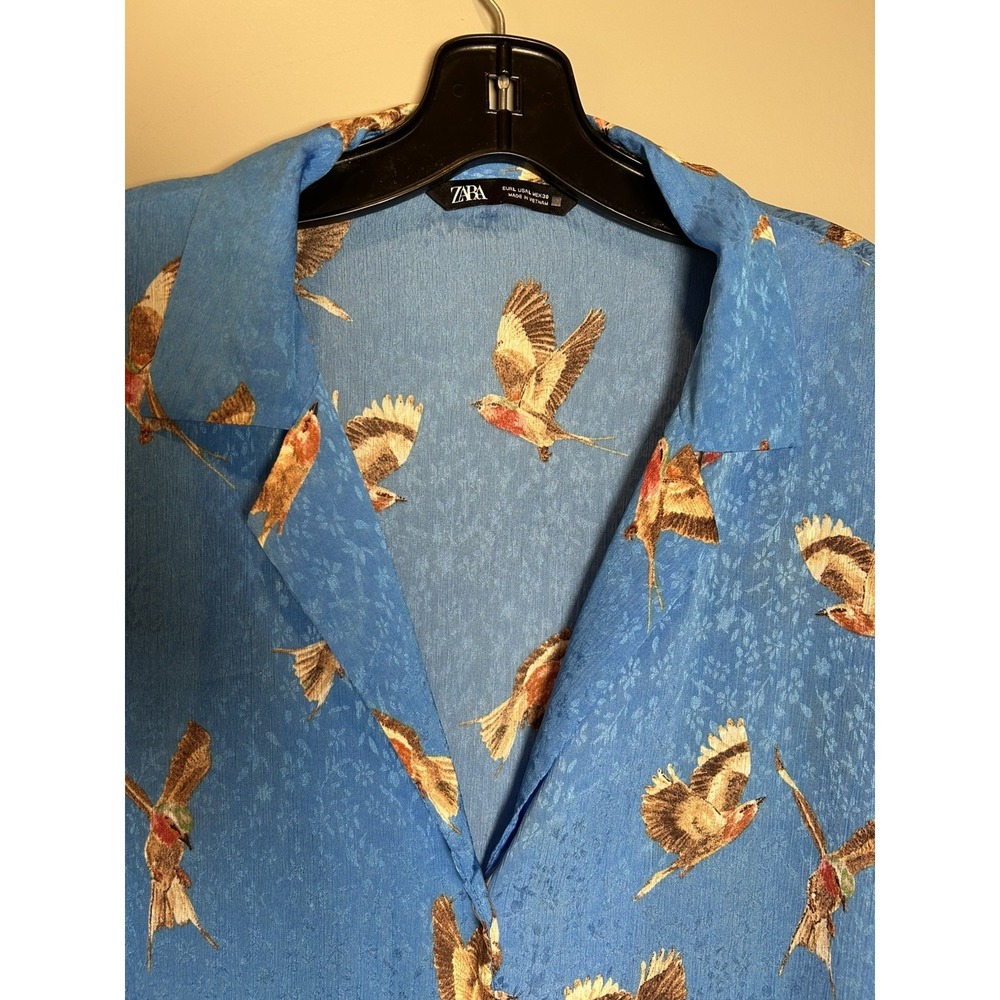 Zara Women's size L flowy bird print long shirt or swim Coverup satin material - Picture 11 of 14